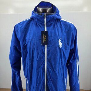 POLO RALPH LAUREN RL67 Big Pony Blue Windbreaker Jacket Mens XL Zip Hoodie Rare